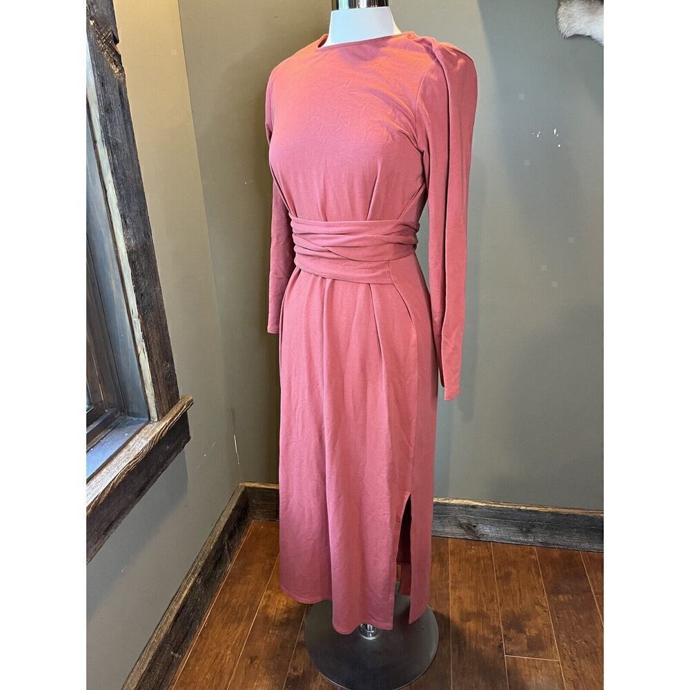 J. Jill Purejill Maxi MIDI Modest Belted Long Sleeve Soft Stretch Dress NWT M